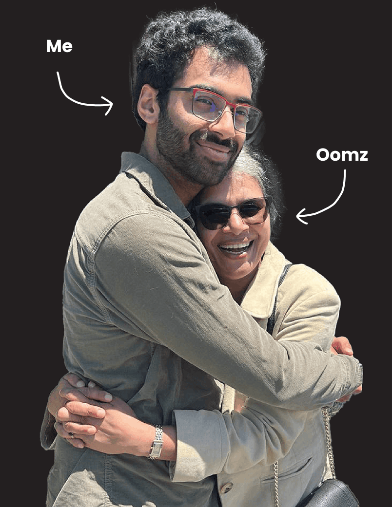 Akhil hugging Oomz, the founder of Oomz Laundromat